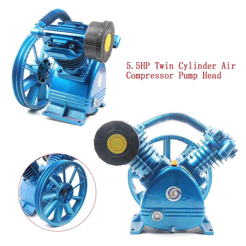 5.5HP V Type Twin Cylinder Air Compressor 21CFM 175PSI Pump Head Double Stage and Flywheel