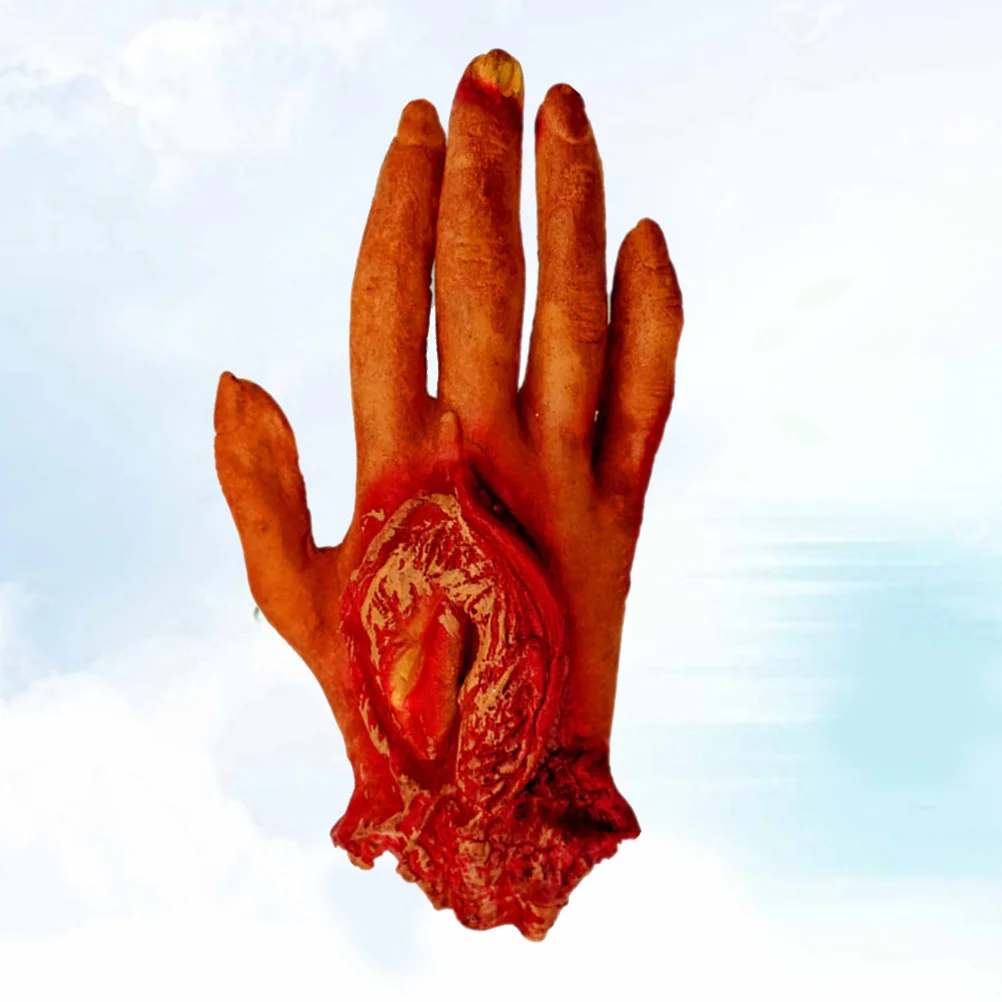 1 Stück abgetrennte menschliche Hand-Requisite, realistische blutige gruselige Dekoration für Spukhaus, Halloween-Streich, gruselige Handsimulation