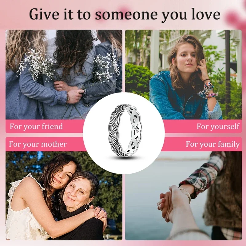925 Sterling Silver Infinity Three Thread Braid Original Ring for Women Premium Simple Boutique Jewelry Engagement Gift