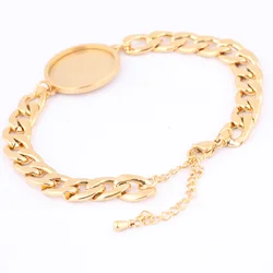 2pcs Stainless Steel Chain Bracelet Cabochon Base Setting Blanks Gold Plated 20mm Dia Bezel For Jewelry Making Supplies