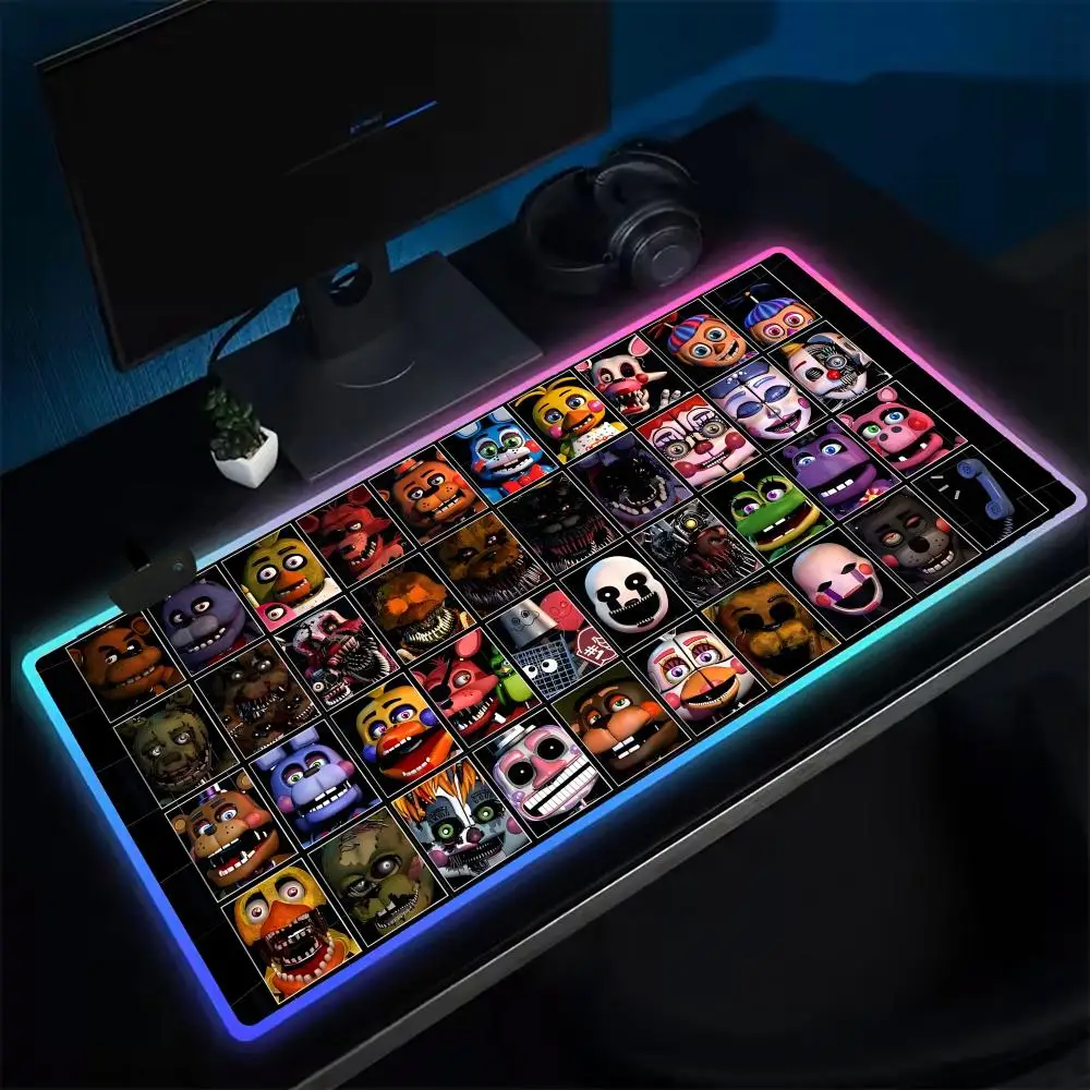 F-Fnaf Five nights At F-Freddy Mouse Pad Anime Gaming Mouse Pad LED Table Pads Backlit Rubber Desktop XXL Mousepad RGB Desk Mats