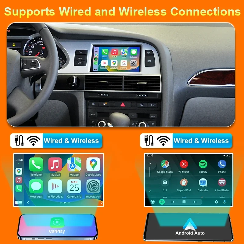 Wireless CarPlay Android Auto Interface for Audi A6 A7 C6 2009-2011 Mirror Link AirPlay Navigation Compatible with iOS & Android