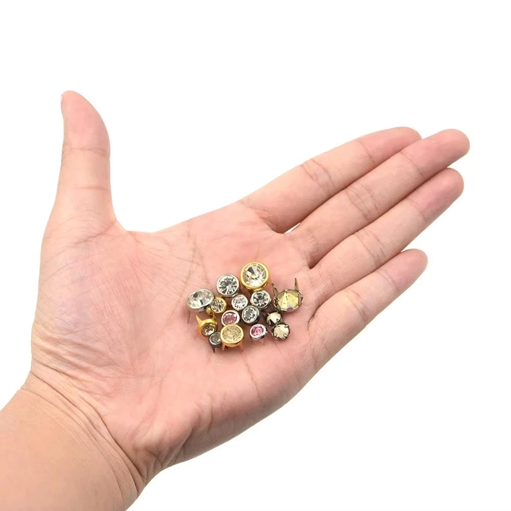 20Pcs All Size Round Crystal Studs Rivets Nailhead Fashion DIY Leather Craft for Shoes Clothing Bag Parts Decoration Spot Spikes