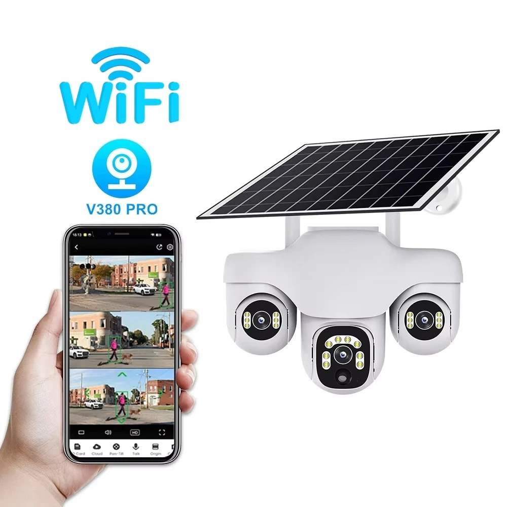 

V380 Pro 6K Night Vision Three Lens Ptz CCTV IP Camera Triple Lens 4G Outdoor 3 Lens Solar Security Camera With Motion Sensor