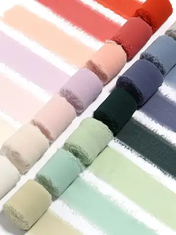 5M/롤 4cm 수제 닳은 가장자리 새틴 쉬폰 실크 같은 리본 DIY 활 공예 선물 포장 부케 파티 크리스마스 장식