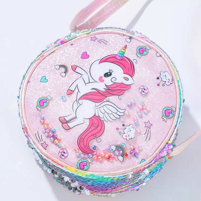 New Glite Rainbow Glitter Powder Waist Bag Sequined Unicorn Messenger Bag Children\'s Girls Fashion Student Cartoon Shoulder Bag