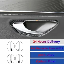 For Mercedes Benz C GLC Class W205 2015-2022 Accessories Carbon Fiber Interior Door Handle Frame Decoration Cover Trim Sticker