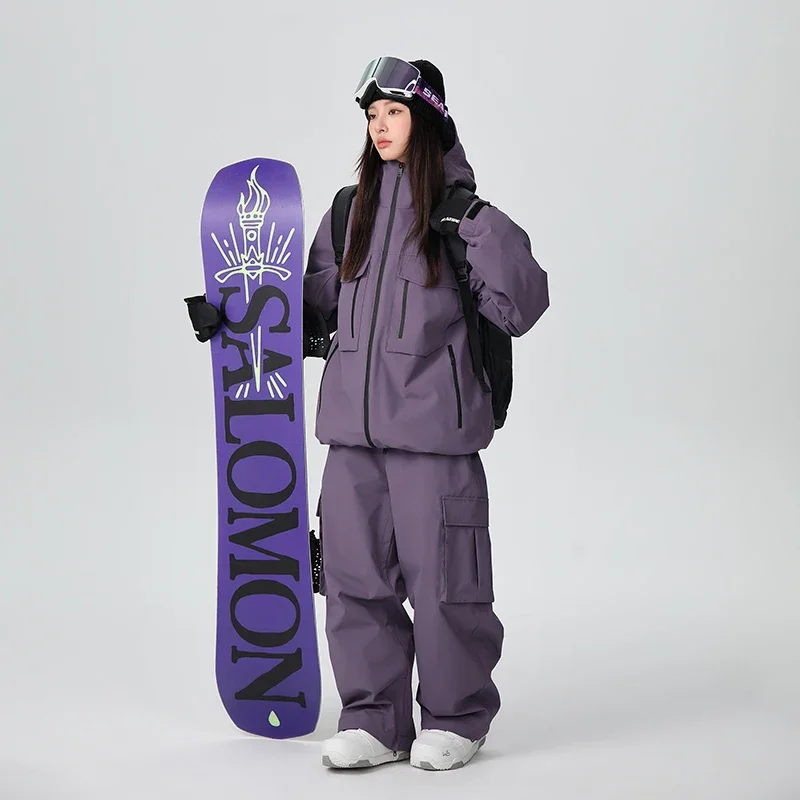 

Ski suit women's single and double board waterproof thickened 3L full pressure glue men's tooling ski pants suit