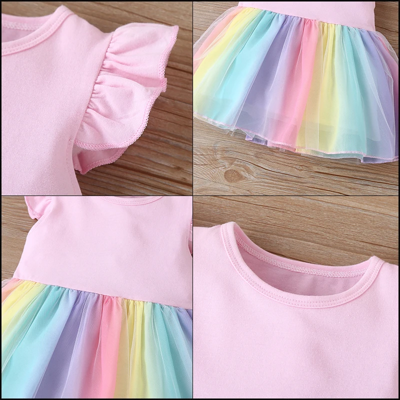 Baby Girl 1-4 Birthday Outfit Flying Sleeve Newborn Infant Summer Girl Dress Birthday Party Princess Dress Children Clothing