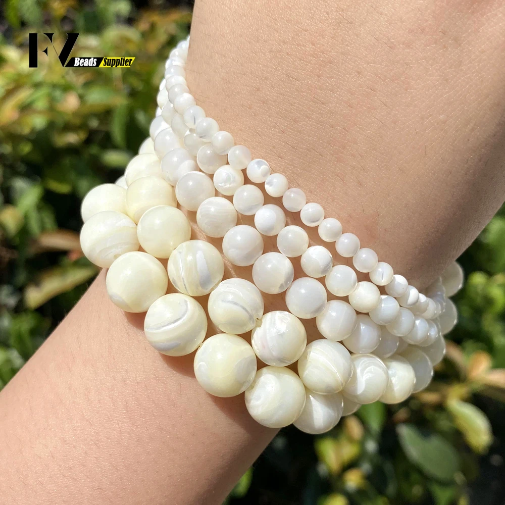 الطبيعية Trochus شل حجر الخرز الجولة فضفاض خزر عازل لصنع المجوهرات قلادة سوار ذاتي الصنع 15 ''اختيار حجم 4/6/8/10/12 مللي متر #4