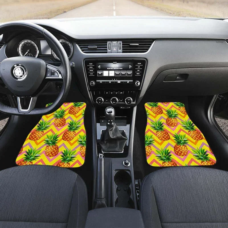 Pastel Zig Zag Pineapple Pattern Print Front and Back Car Floor Mats Heavy Carpet Front and Rear Full Set 4PCs Pack