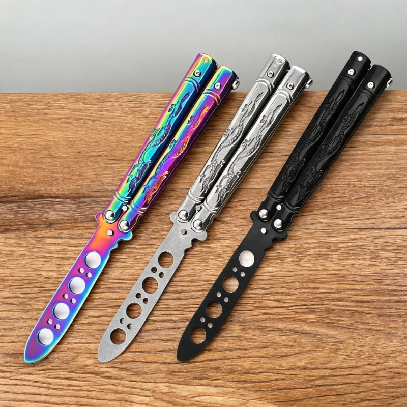 Tragbares Übungs-Butterfly-Messer CSGO Balisong Trainer aus Edelstahl, faltbares Taschenmesser, Trainingswerkzeug für Outdoor-Spiele