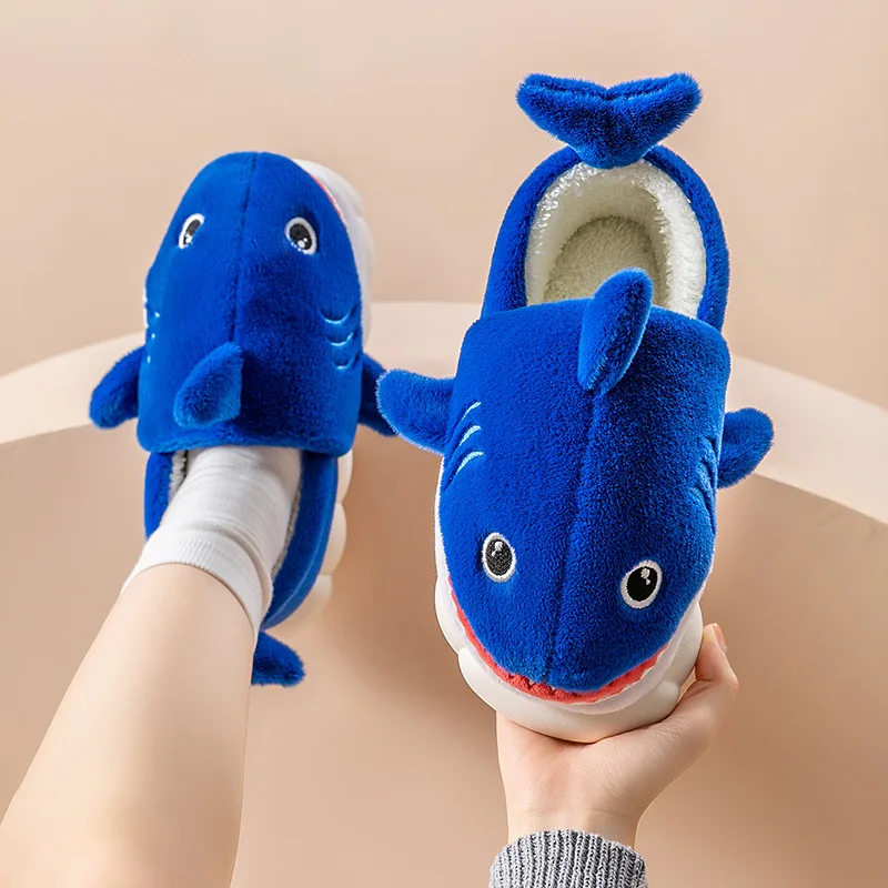 Anime Kawaii Shark Bag Shoes para crianças, chinelos de algodão para meninos e meninas, sola grossa, casa pai-filho, interior, outono, inverno