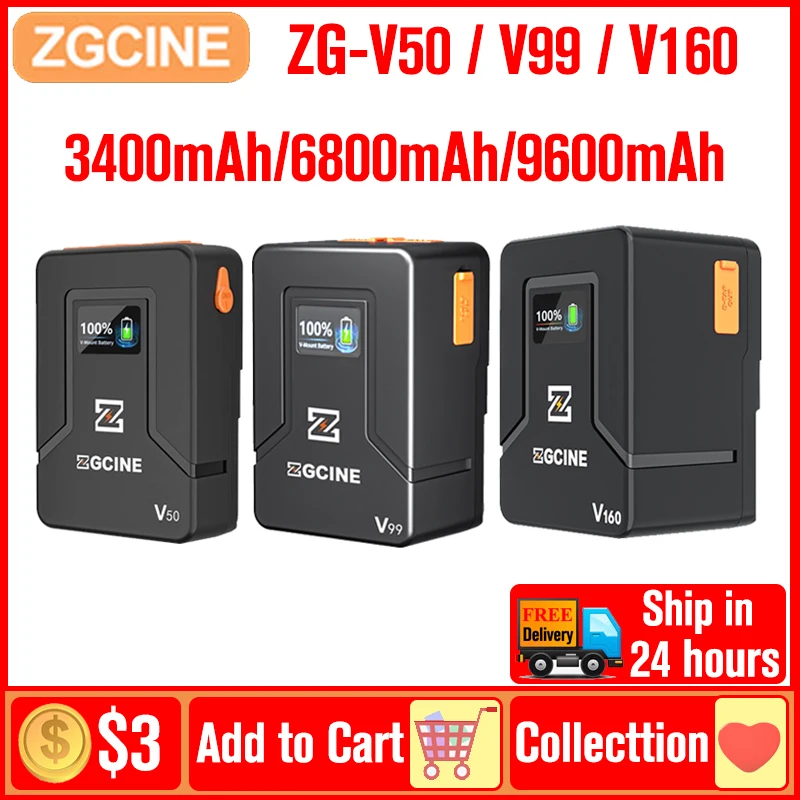 

ZGCINE ZG-V99 V160 V Mount Battery V-Lock Lithium Battery Power Bank Auxiliary Battery Capacity Battery Pack with LCD Display