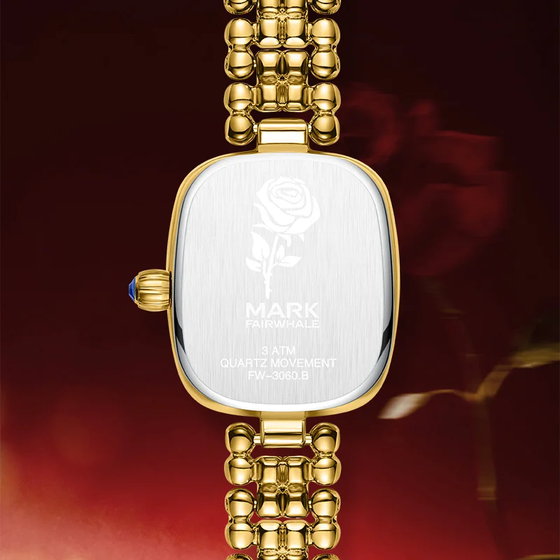 Luxury Gold Women's Watch Steel Rectangle Diamond Top Fashion Dress Wristwatch for Ladies