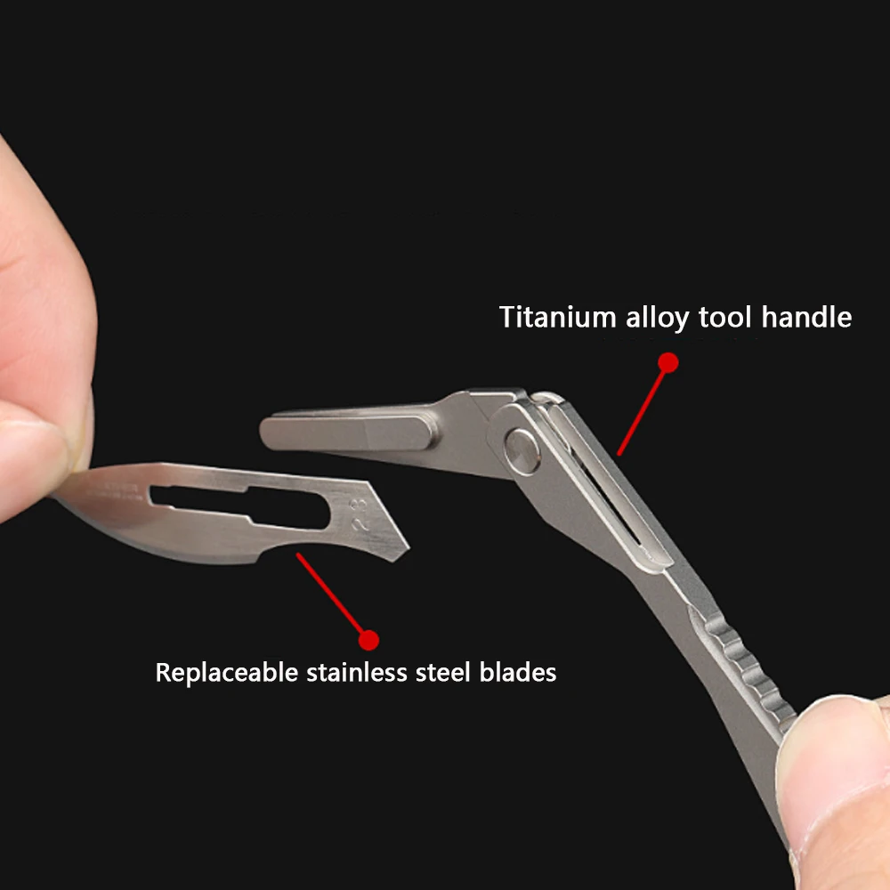 Titanium alloy mini folding surgical knife for outdoor camping and fishing portable unboxing knife with 10pcs replaceable surgic