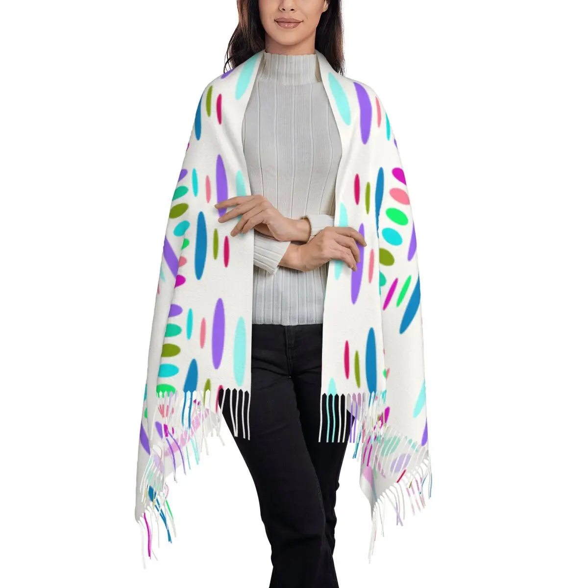 Colorful Ovals Paint Palette Patterns Scarf Tassel Scarves for Women Soft Warm Shawls and Wraps Large Fall Winter Shawl Wrap