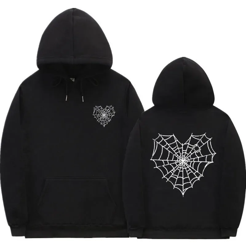 

2025 Autumn and Winter Dark Spider Web Print Hoodies for Men and Women, Gothic Couple Pullovers