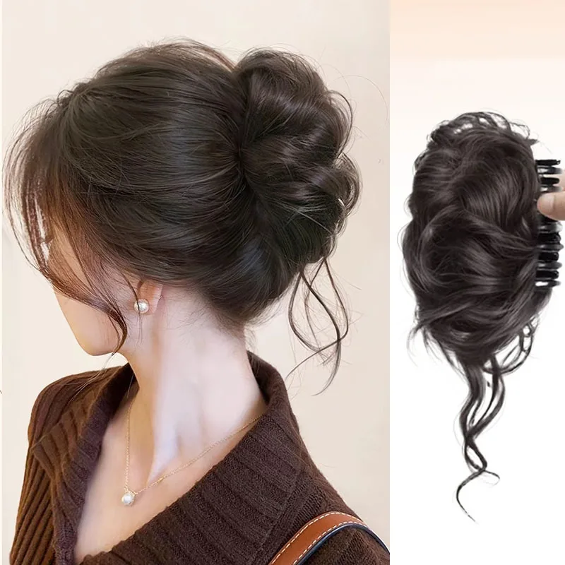 قطعة شعر صناعية قصيرة مجعدة ومخلب Chignon للنساء، شعر مستعار بمشبك رفيع