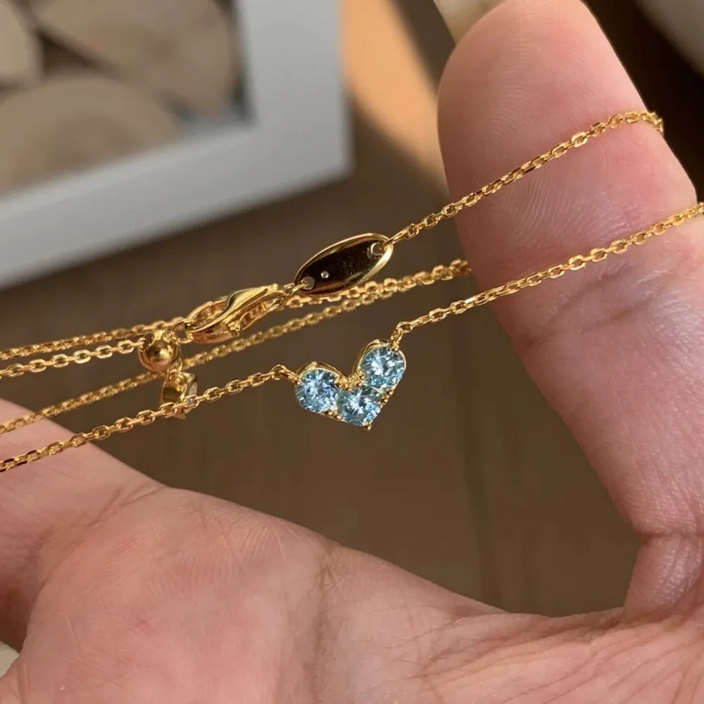 

Exquisite Blue Heart Topaz Gemstones Diamonds Little Pendant Necklaces for Women Gold Filled Silver 925 Choker Gifts Daily Wear