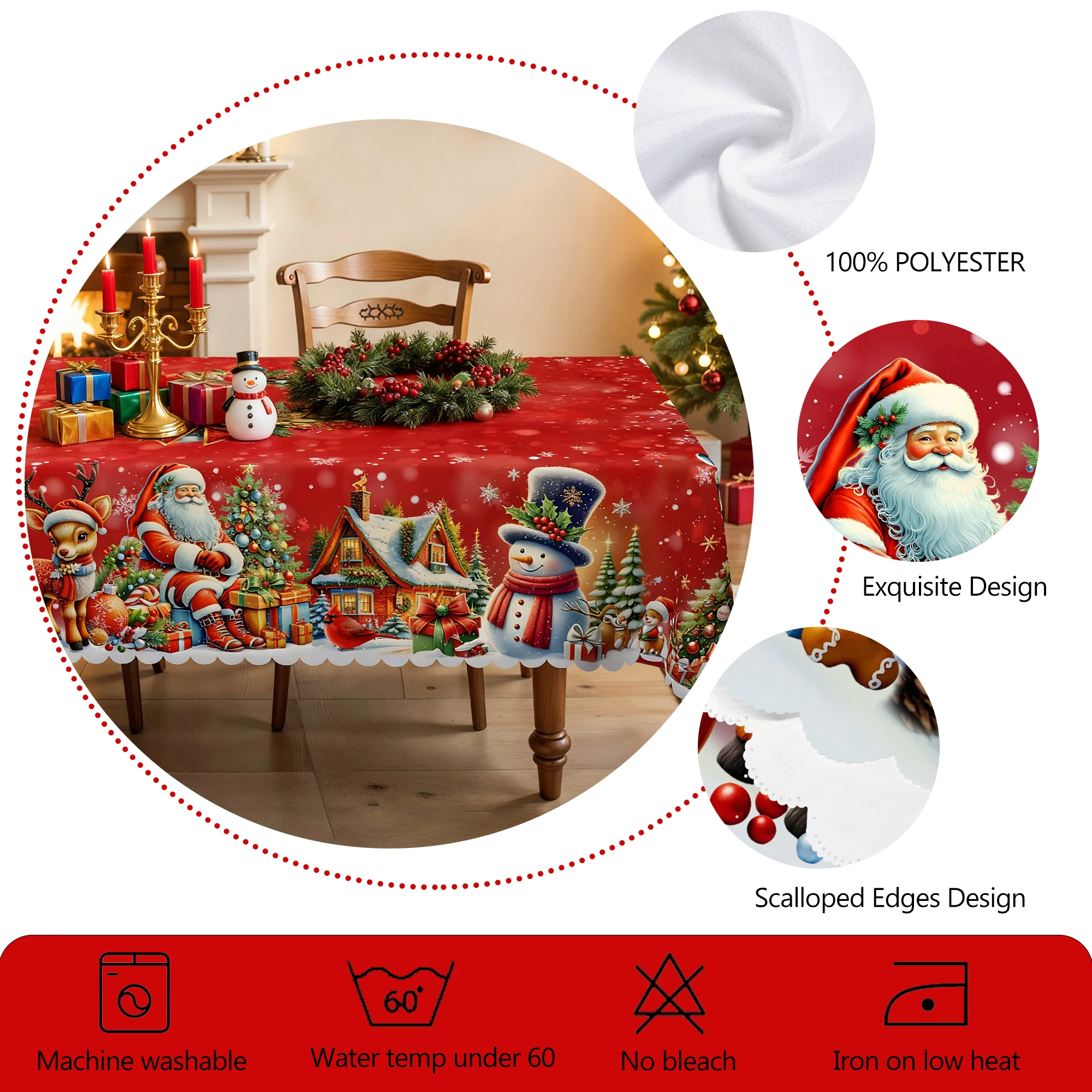 مفرش طاولة عيد الميلاد، 4 مفرش طاولة ذاتي اللصق، سانتا كلوز، رجل الثلج وشجرة عيد الميلاد - مفرش طاولة بوليستر متين، مفرش طاولة من البوليستر، 6 مقاسات متوفر، مفرش طاولة دائري ومستطيل، هدية عيد الميلاد، يخلق لجميع ملحقات المطبخ، م... #6