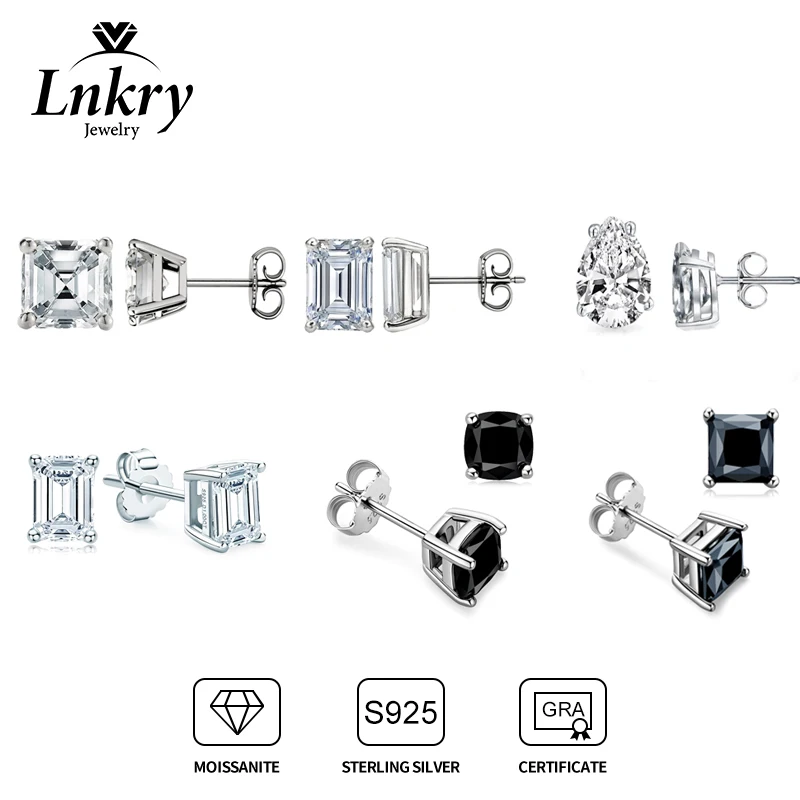 

Lnkry Certified GRA Heart/Oval/Pear/Asscher Cut Moissanite Stud Earring For Women pendientes plata 925 Earring Jewelry Gift