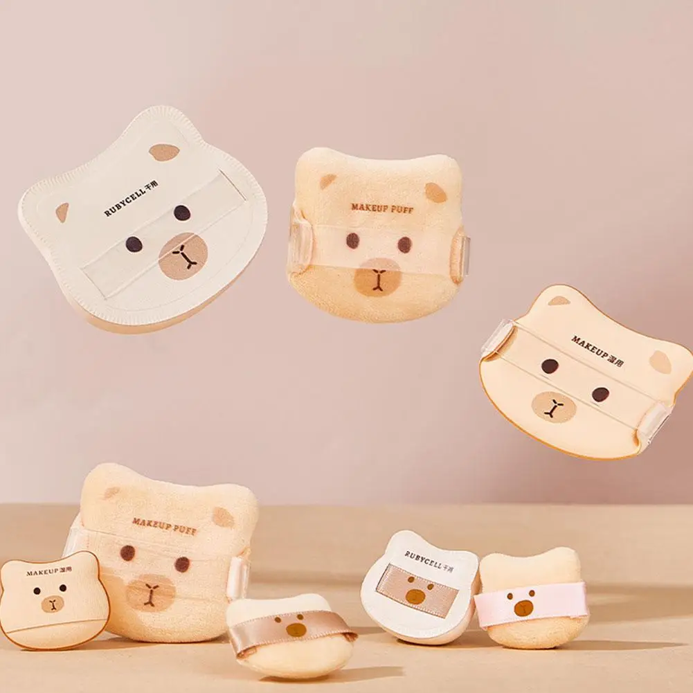 GECOMO-Juego de esponjas para polvo, cojín de aire agradable para la piel, Base impecable, esponja de maquillaje, bonito diseño de oso, conjunto de regalo