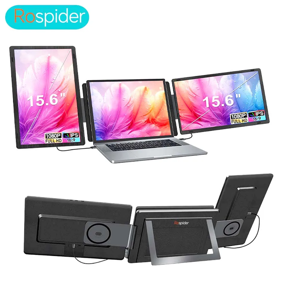 Rotatable 15.6 inch Screen Extender Dual LCD Extended FHD Triple Expandable IPS Portable Monitor for Productivity Rospider