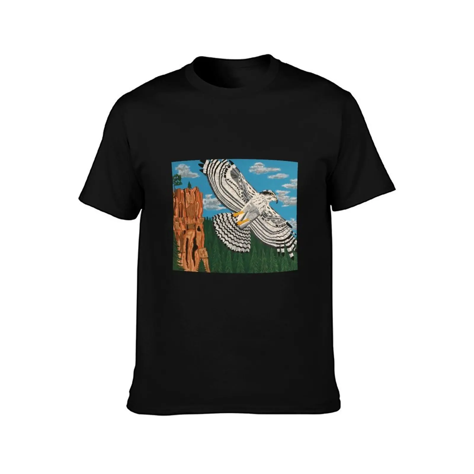 Northern Goshawk soaring over Battleship Rock T-Shirt, Summer Casual Cotton Tee, Oversized Streetwear Tops, Unisex Men Women