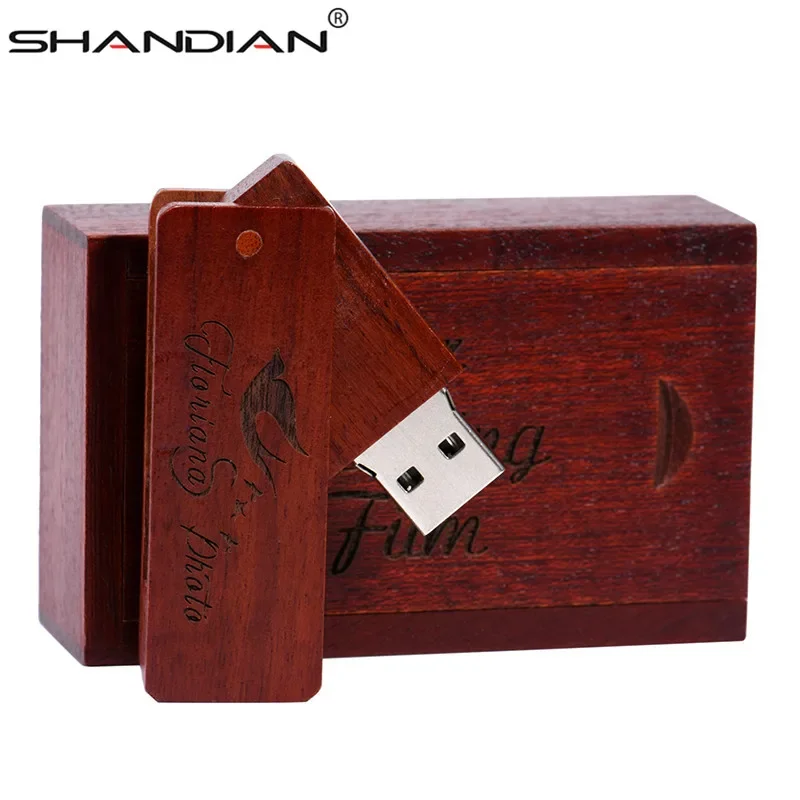 Shandian Usb 2.0 Houten Vierkante Zakmes Pendrive 64Gb 32Gb 16Gb 4Gb Usb Flash Drive Bruiloft gift Memory Stick 1Pcs Gratis Logo