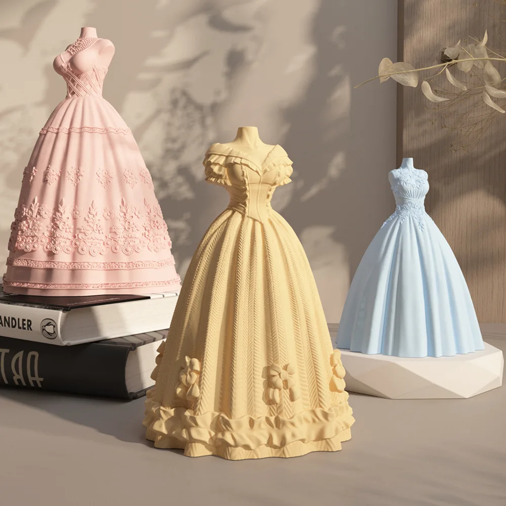 Romantic Wedding Dress Candle Mold DIY Princess Dress Candle Concrete Plaster Cement Ornaments Silicone Mould Wedding Home Decor