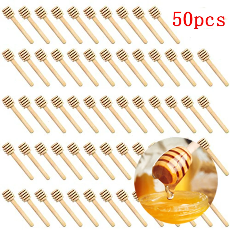 

50pcs 8cm Mini Wooden Honey Stir Bar Small Wood Dipper Stick Mixing Spoon Drizzler Honey Stirrer Drizzle Jar Dispenser Server