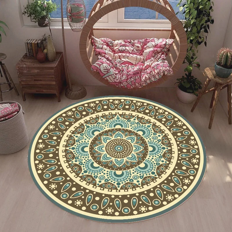 

Bohemian Round Carpet Floral Design Anti-slip Floor Mat Home Decor Soft Area Rug for Living Room Bedroom Kitchen