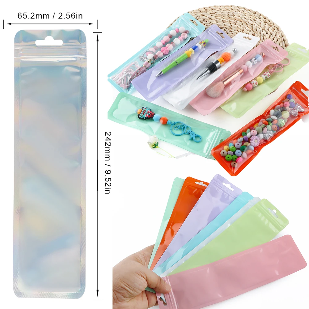 

10 шт. красочные пластиковые ручки с бисером и отверстиями для подвешивания, сумки из фольги с замком на молнии, герметичные упаковочные пакеты, майларовые мешочки для ручек