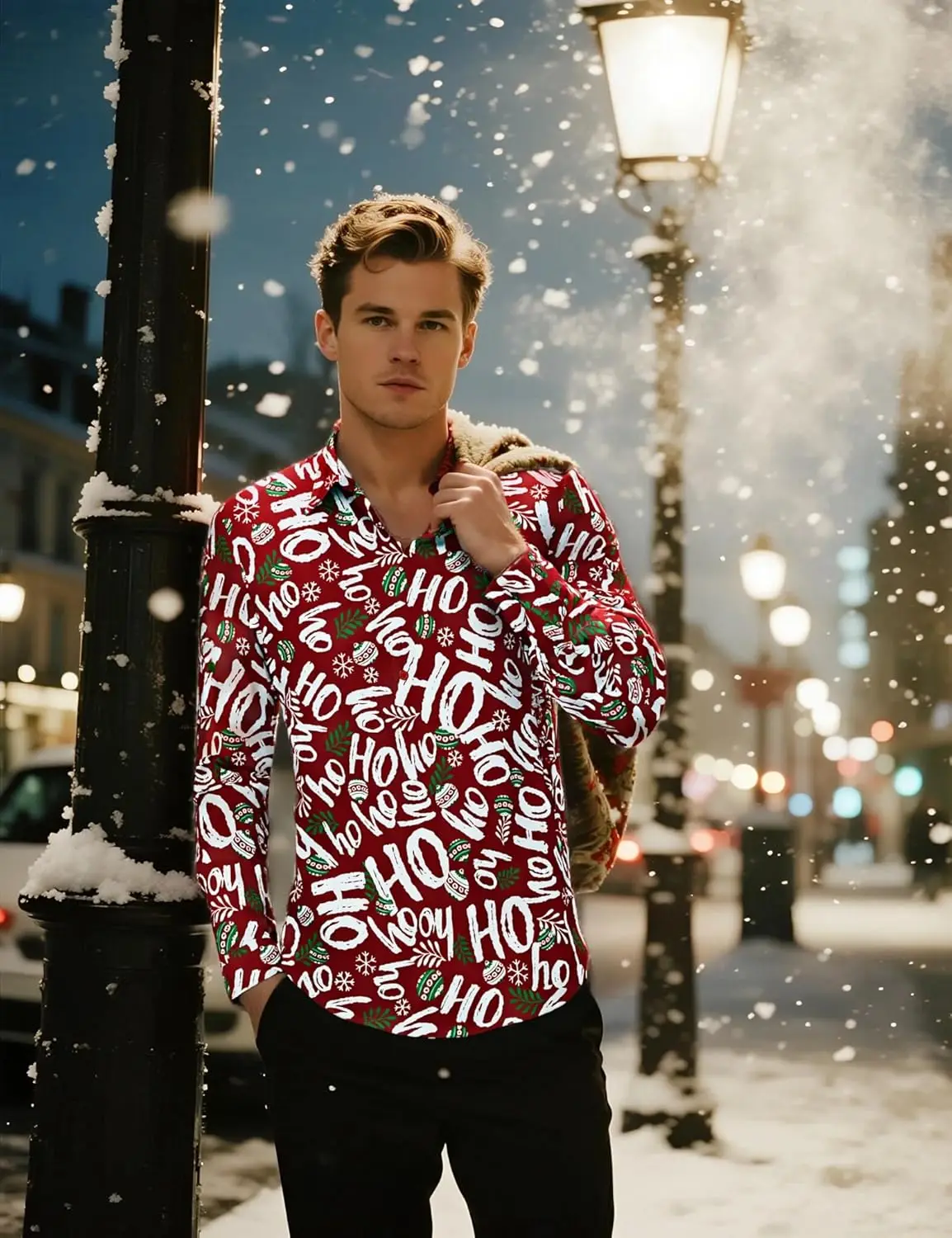 Men's New Christmas Letter Reindeer Printed Shirt New Year's Festive Holiday Red Casual Party Outdoor Top Gift