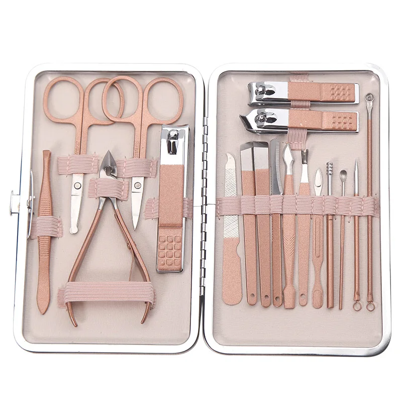 18개 스테인리스 스틸 손톱 다듬기 도구 세트, 고품질 손톱깎이 세트로 각질 제거, 손톱깎이