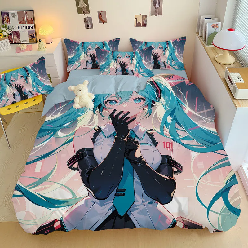 

Anime Hatsune Miku Creative Peripherals Duvet Cover Merry Bedding Set Queen King Full Size for Holiday Bedroom Teens Women Gifts