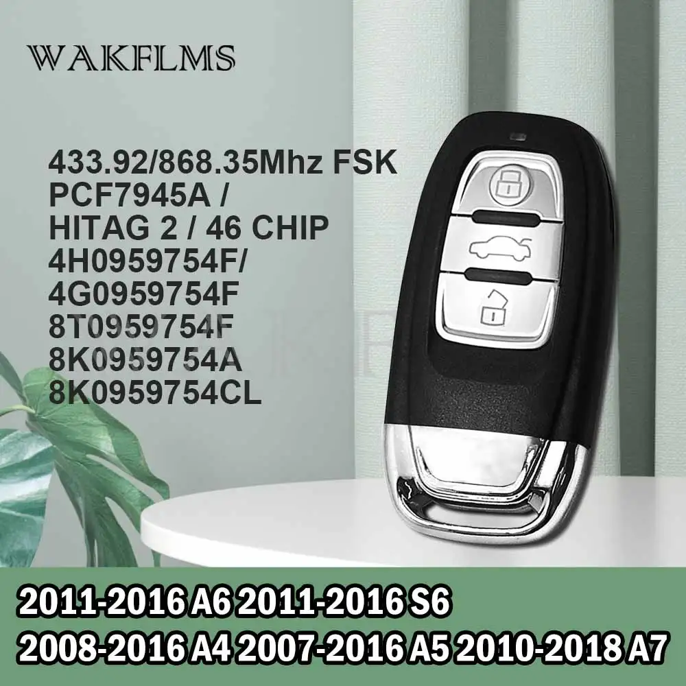 For Audi A4 A5 A6 A7 Q5 2008 2009 2010 2011 2012 2013 2014 2015 2016 2017 2018 Smart Car Key BCM2 Keyless 315/433/868Mhz