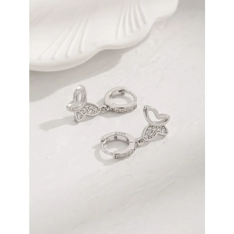 

InsS925 Серебряные простые серьги-гвоздики-бабочки, новые модные легкие роскошные нишевые серьги-гвоздики, инкрустированные бриллиантами, ювелирные изделия