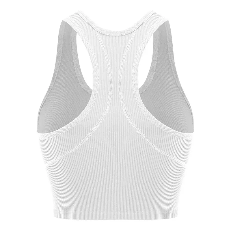 Basic Crop Tops Racerback Yoga Vest Women Gym Seamless Rib Knit Tank Tops Female Bra Without Brassiere Pad