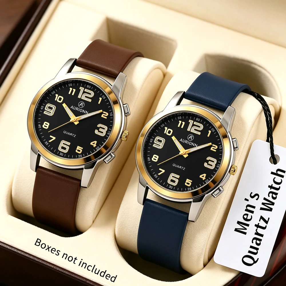 2pc fashionable new men's quartz watch, fashionable strap, handsome dial, suitable for daily wear and holiday gifts