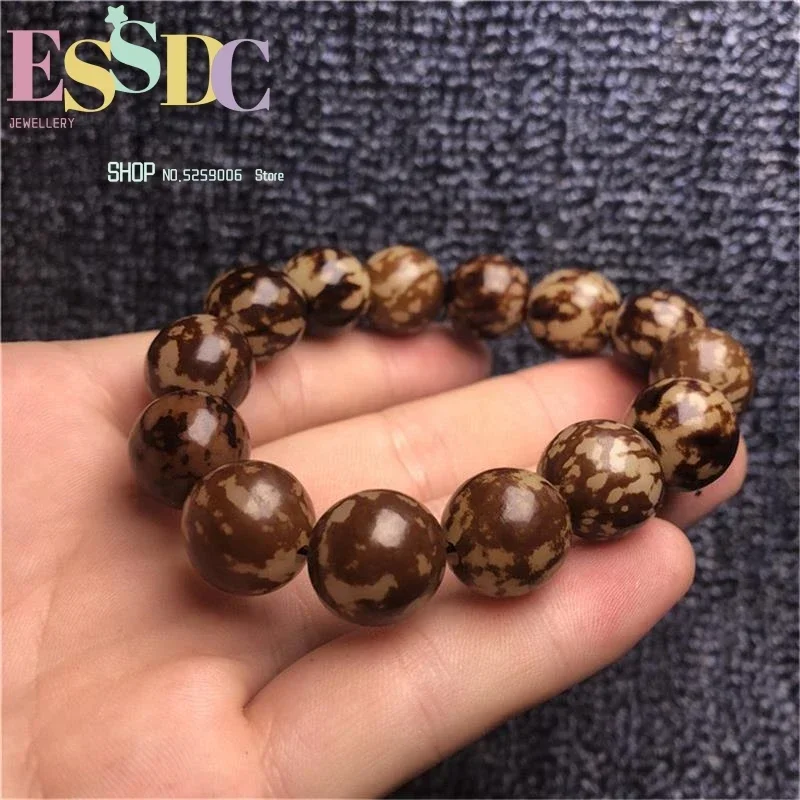 Wholesale 10 Pcs Natural High Quality Tiger Spot Flowers Bodhi Roots 13mm  Men's Single Circle Beads Bracelets