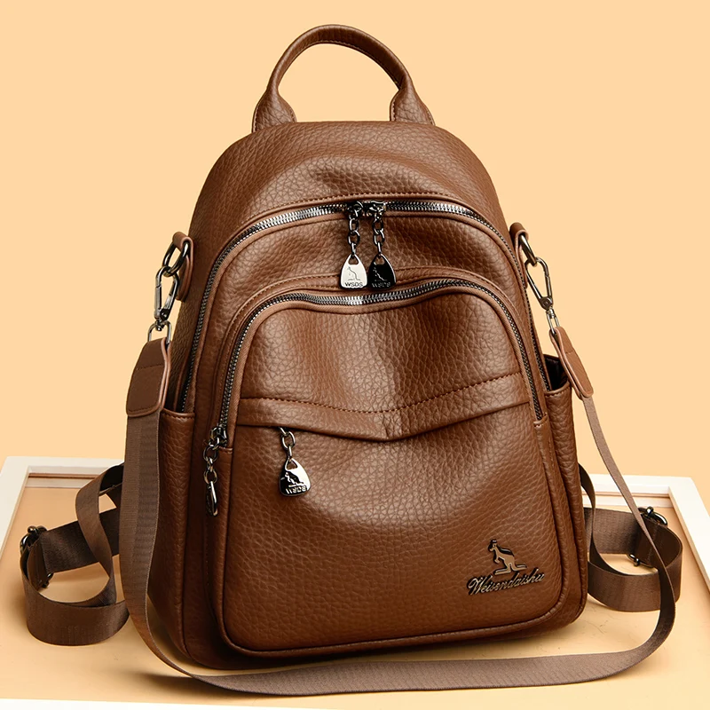 Multifunction Soft Leather Backpack Women Backpacks New Vintage Female Shoulder Bags Travel Ladies Bagpack Mochilas School Bags