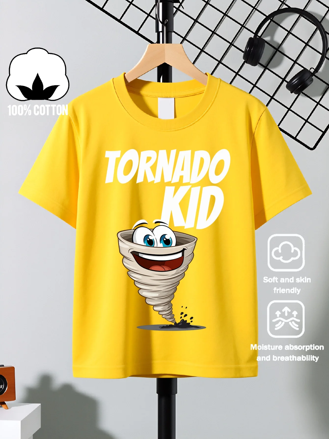 Children's Tornado Boy CA Pattern Printed Design Summer Street Round Neck Short T-shirt Casual and Comfortable Parent Child Wear