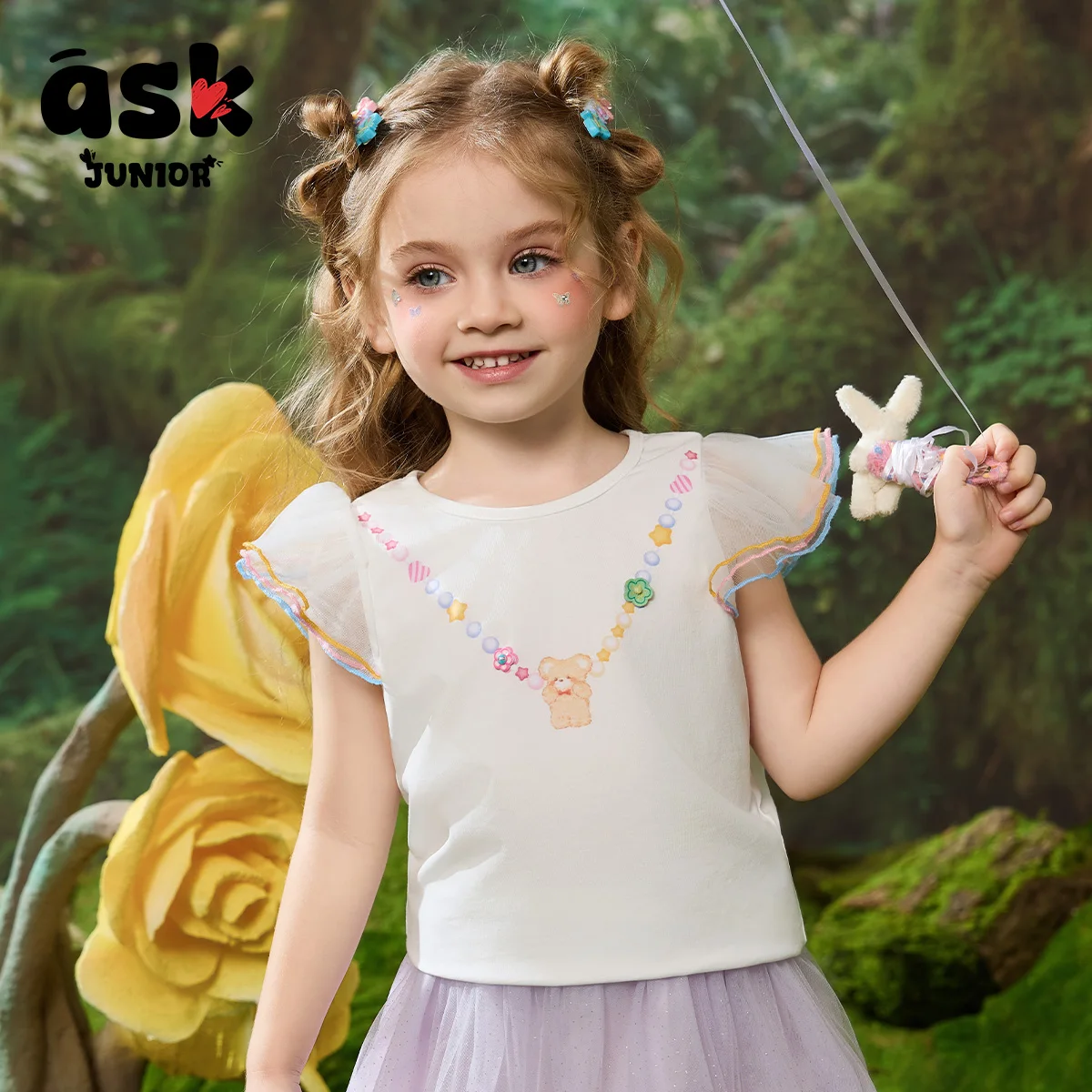 تي شيرت قصير الأكمام شبكي متباين الألوان لطيف للفتيات الصغيرات #1