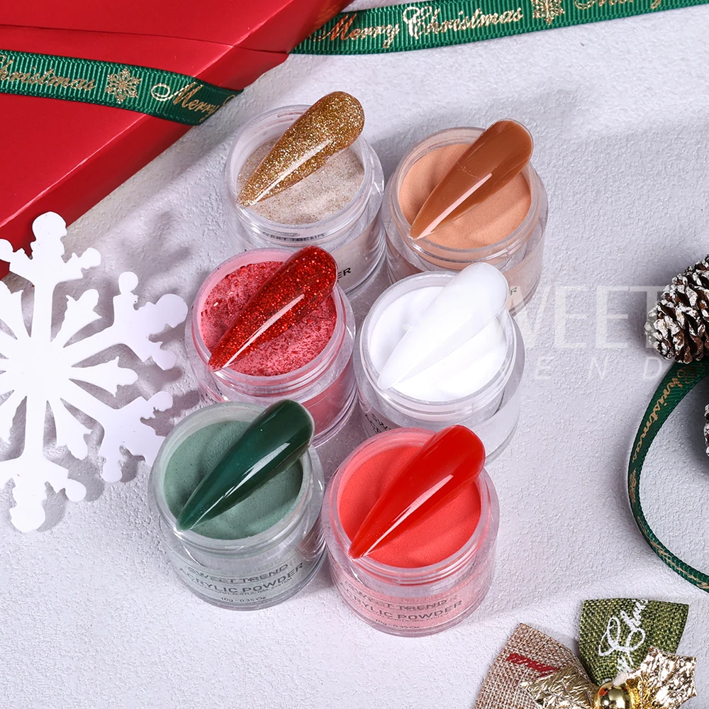 6 قطعة عيد الميلاد الاكريليك مسمار مسحوق 10 جرام 3IN1 تمديد/نحت/غمس مسحوق الكريستال لخريف شتاء السنة الجديدة مانيكير ديكور