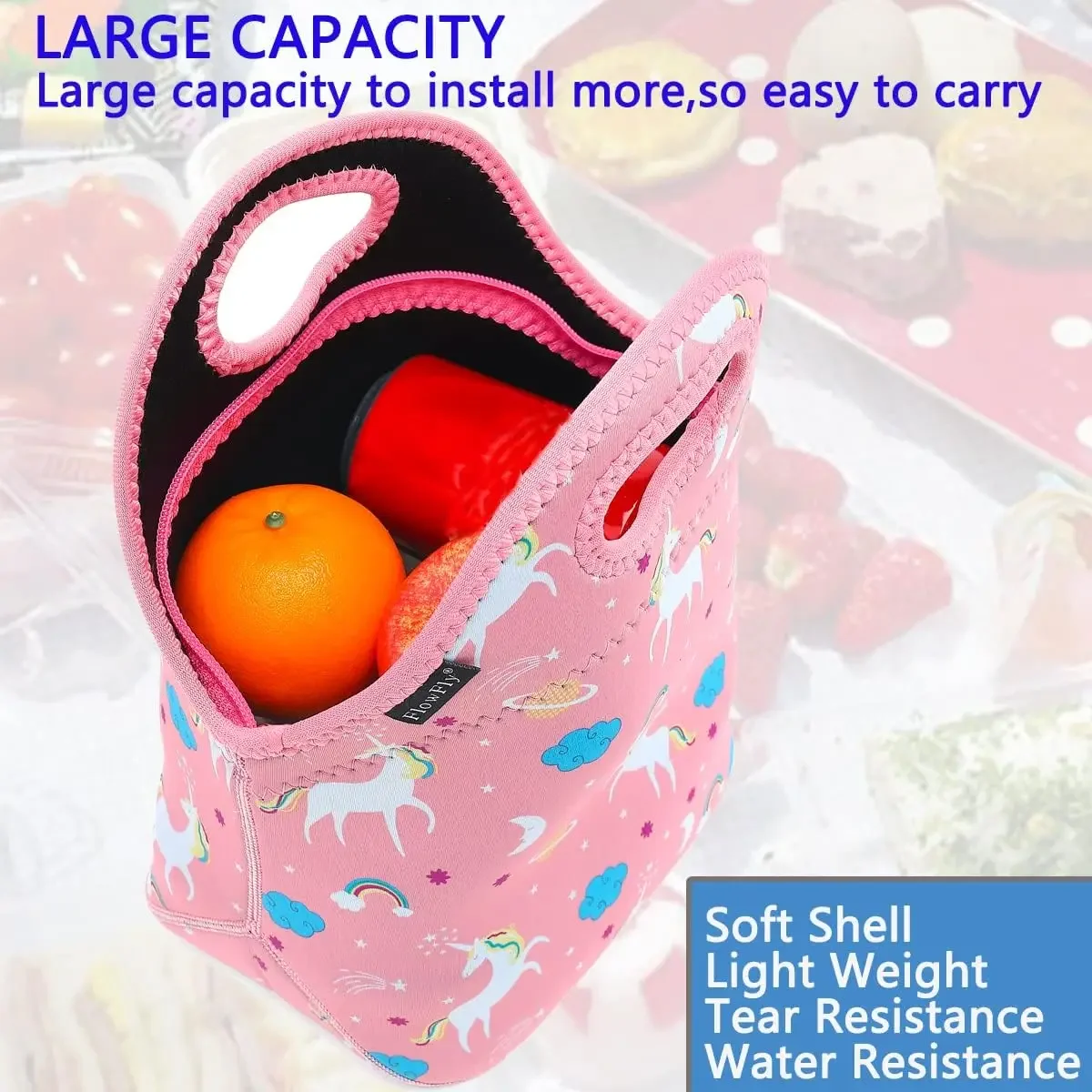 Neoprene Lunch Tote Insulated Thermal Reusable Lunch Bag Box for Boys Men with Zipper,Unicorn