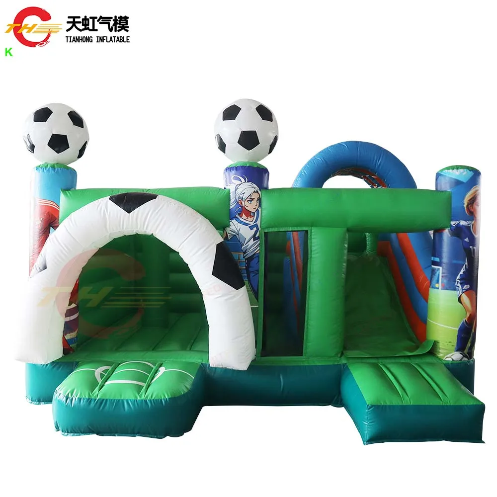 Buttafuori gonfiabili a tema calcio per bambini Divertimento all'aria aperta con ventilatore Casa da salto gonfiabile commerciale con castello gonfiabile