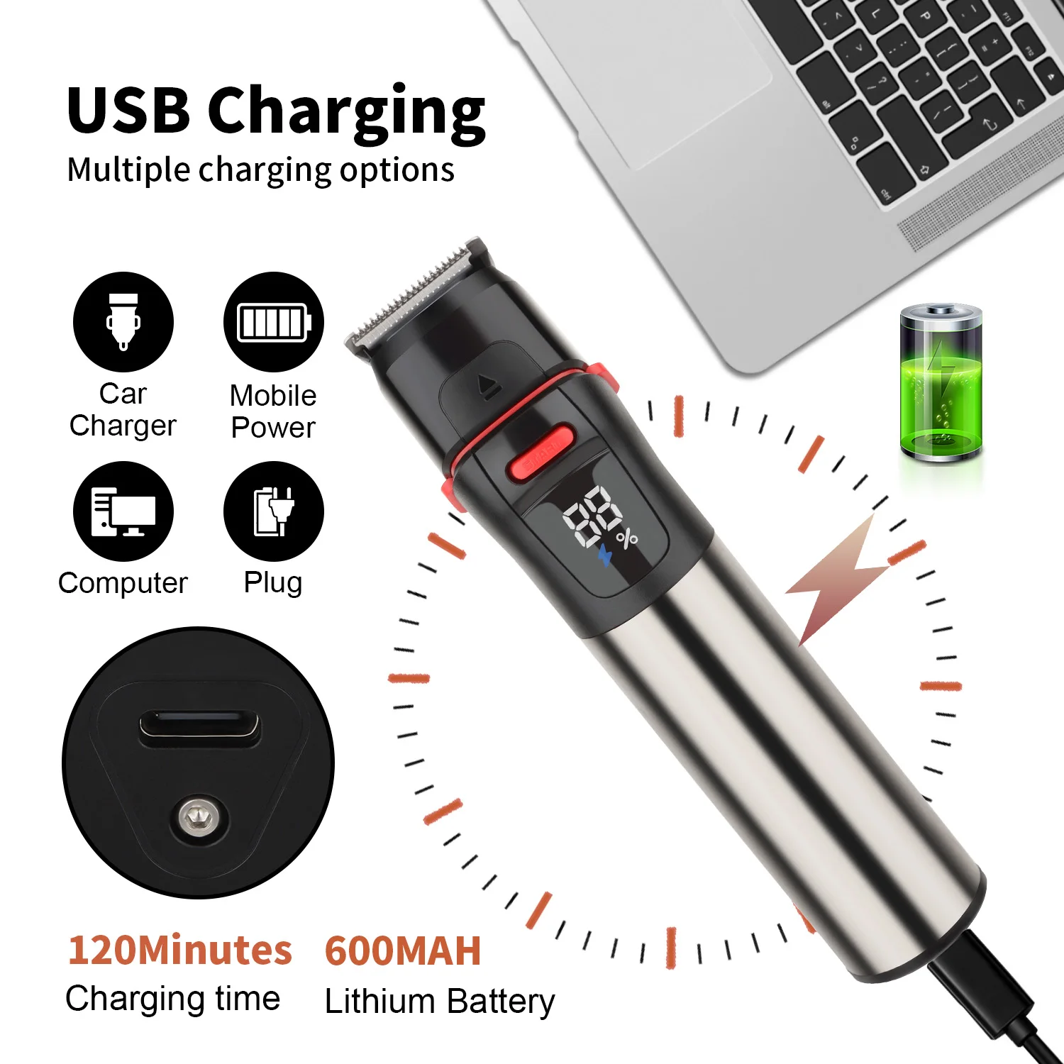Electric Hair Clipper 5-in-1 Professional Men's Shaver & Hair Trimmer Set with Multi-Functional Nose Hair Trimmer