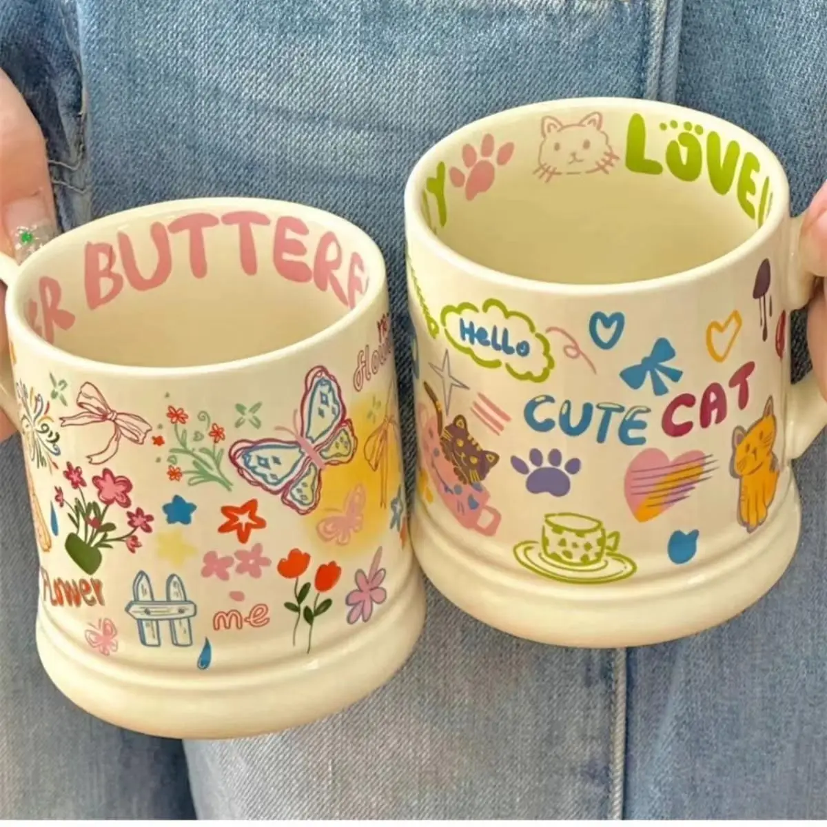 

Cute Cartoon Floral Cat Ceramic Coffee Mug Microwave Safe Milk Tea Cup Creative Office Home Drinkware Best Gift